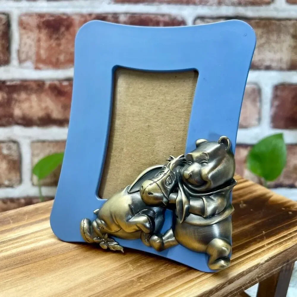 VTG 2001 Disney Winnie the Pooh & Eeyore Lavender Brass Picture Frame